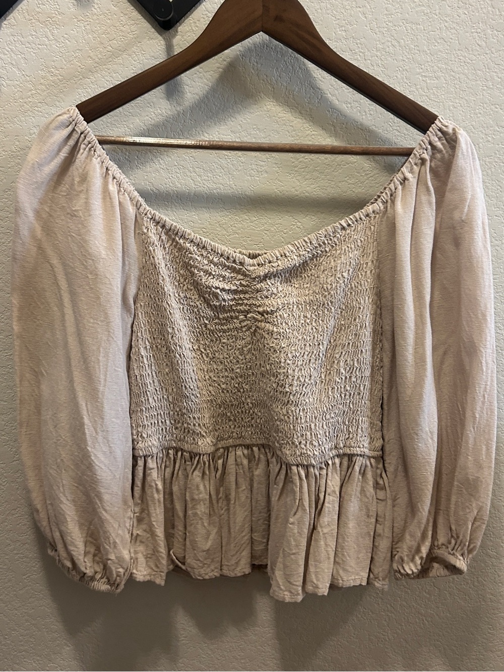 Japna Cream Smocked Peasant Blouse